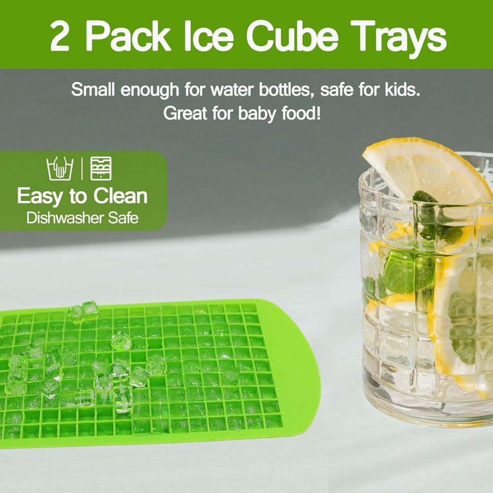 Green Silicone Mini Ice Cube Trays BPA Free Flexible Soft Storage Containers 6pc